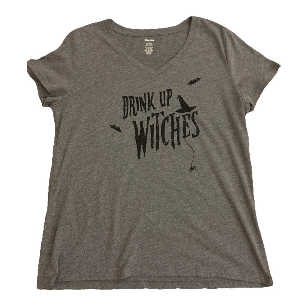 Halloween Drink Up Witches Gray T-shirt Women's Large Short Sleeve Tee - Picture 1 of 4